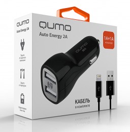    Qumo Auto Energy 2A 2 USB 1A+1A +  Apple 8 pin