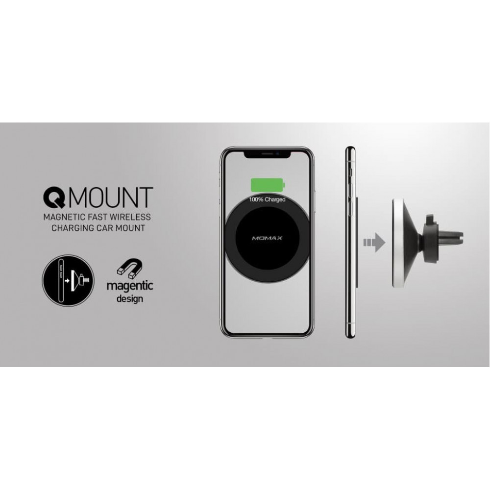  Momax Q.Mount Magnetic Fast Wireless Charging Car Mount (Silver)