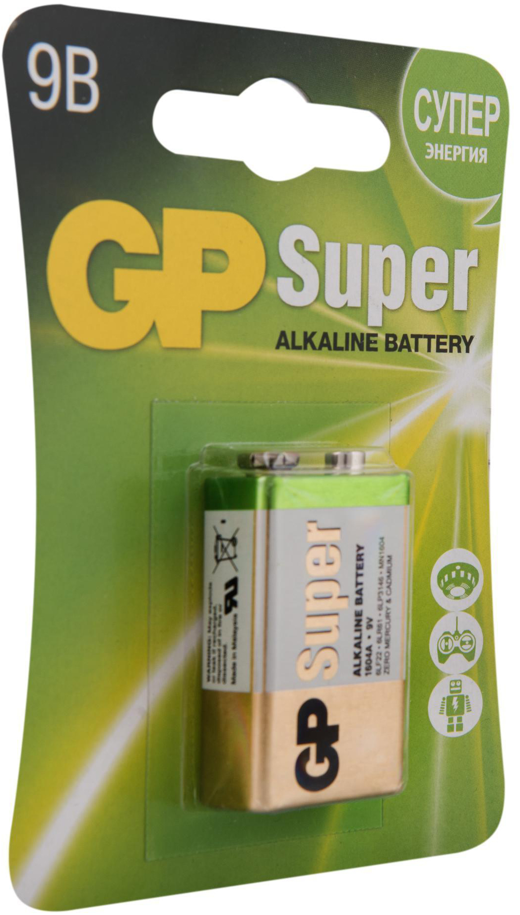 цена Алкалиновая батарейка GP Super Alkaline 9V Крона (Блистер, 1 шт)