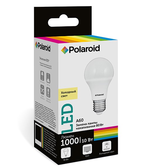 

Светодиодная лампа Polaroid 220V A60 10W 4000K E27 1000lm