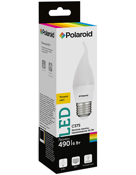 

Светодиодная лампа Polaroid 220V C37S 6W 3000K E27 490lm