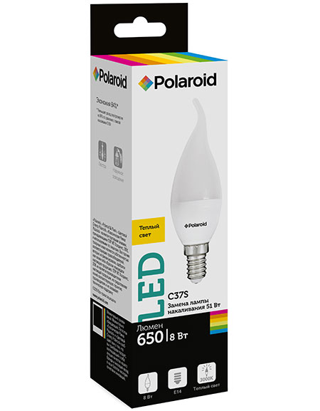 

Светодиодная лампа Polaroid 220V C37S 8W 3000K E14 650lm