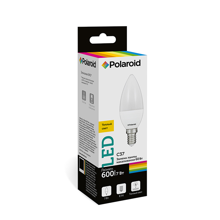 

Светодиодная лампа Polaroid 220V C37 7W 3000K E14 600lm