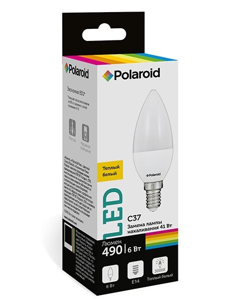 

Светодиодная лампа Polaroid 220V C37 6W 3000K E14 490lm