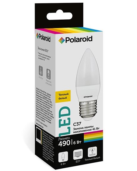 

Светодиодная лампа Polaroid 220V C37 6W 3000K E27 490lm