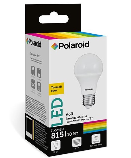 

Светодиодная лампа Polaroid 220V A60 10W 3000K E27 815lm