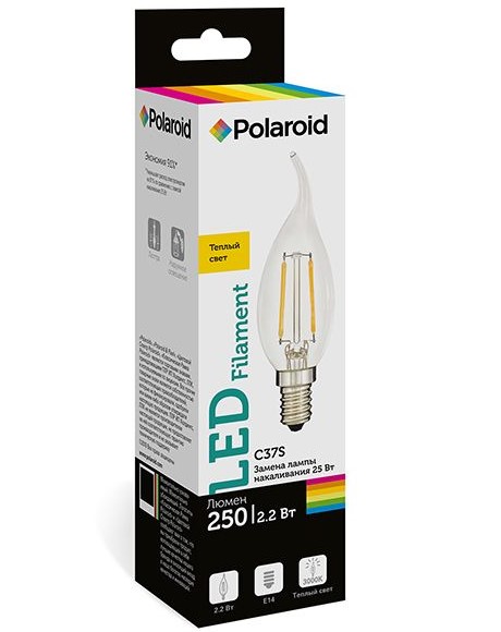 

Светодиодная лампа Polaroid 220V C37S FIL 2,2W 3000K E14 250lm