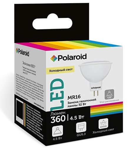 

Светодиодная лампа Polaroid 220V MR16 4,5W 4000K GU5.3 360lm