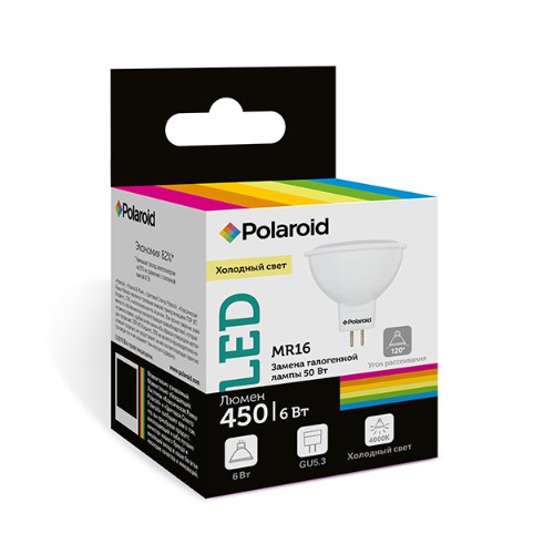 

Светодиодная лампа Polaroid 220V MR16 6W 4000K GU5.3 450lm