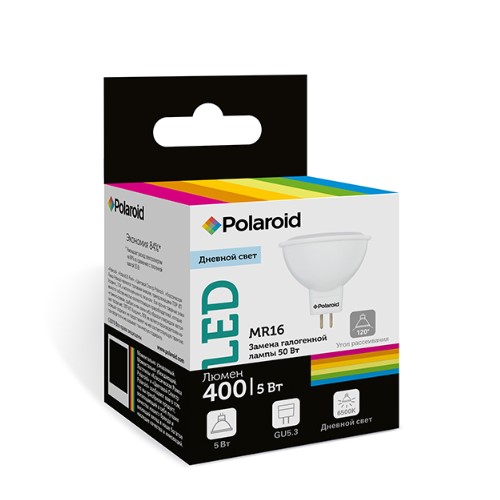 

Светодиодная лампа Polaroid 220V MR16 5W 6500K GU5.3 400lm