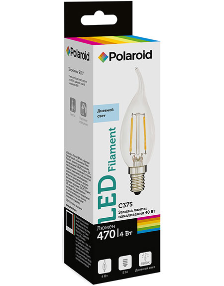 

Светодиодная лампа Polaroid 220V C37S FIL 4W 6500K E14 470lm