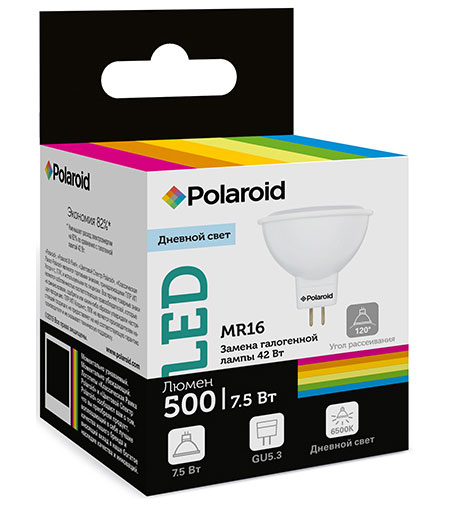 

Светодиодная лампа Polaroid 220V MR16 7,5W 6500K GU5.3 500lm