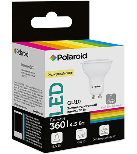 

Светодиодная лампа Polaroid 220V GU10 4,5W 4000K GU10 360lm