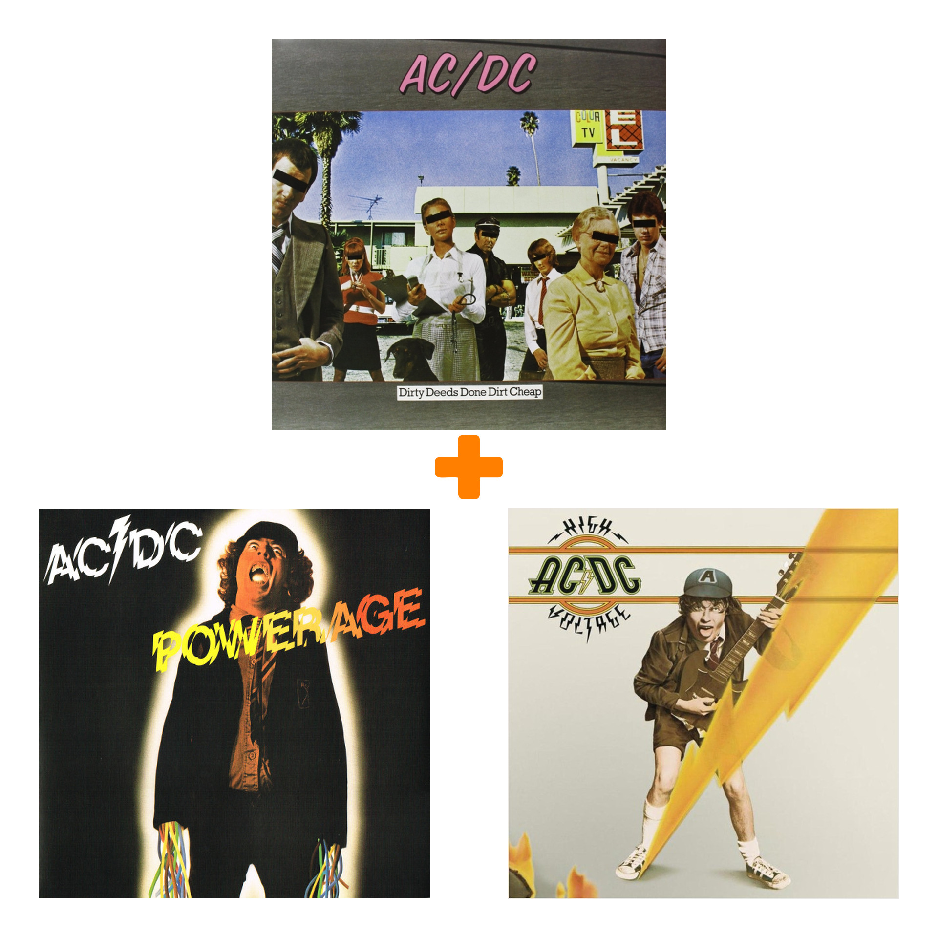 AC/DC – Powerage. Limited Edition (LP) + Dirty Deeds Done Dirt Cheap Limited Edition (LP) + High Voltage (LP)